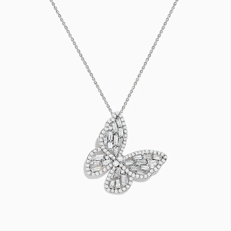 crystal pendant chain necklace-Nature 14K White Gold Diamond Butterfly Pendant