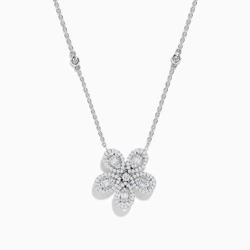 birthstone necklace-Nature 14K White Gold Diamond Flower Necklace