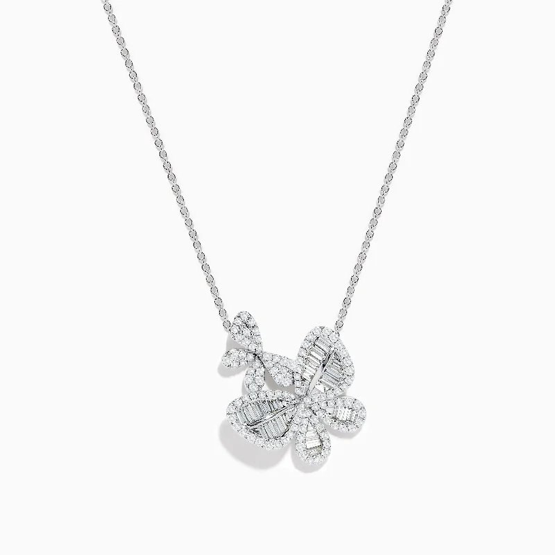 friendship necklace-Nature 14K White Gold Diamond Flower Necklace