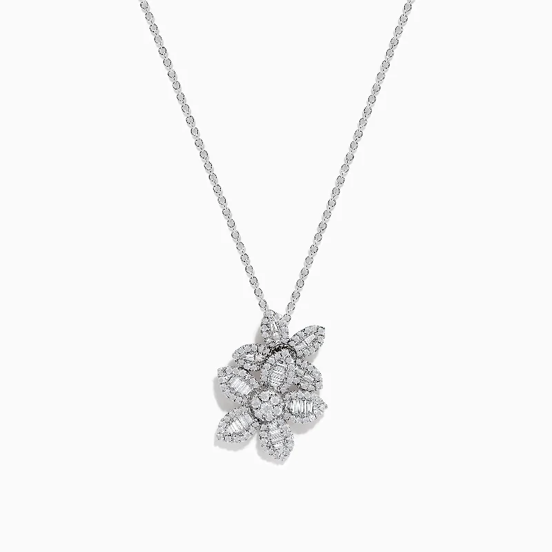 boho necklace for women-Nature 14K White Gold Diamond Flower Pendant