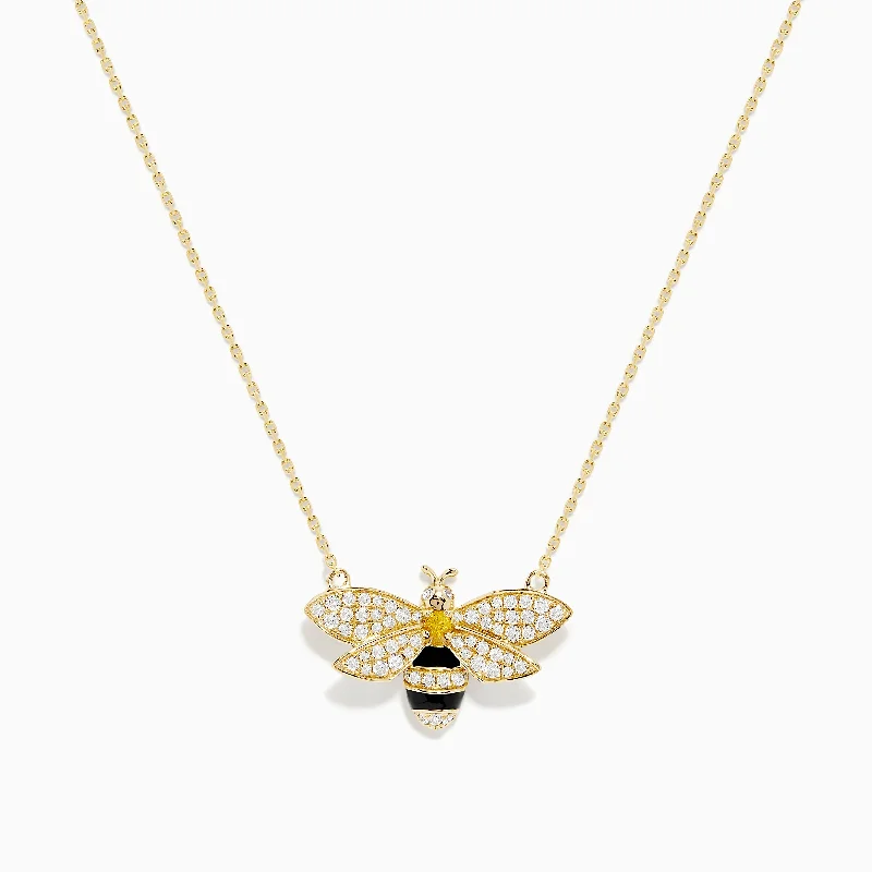 small pendant necklace-Nature 14K Yellow Gold Diamond and Yellow Sapphire Bee Necklace