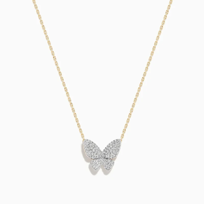 initial heart necklace-Nature 14K Yellow Gold Diamond Butterfly Necklace