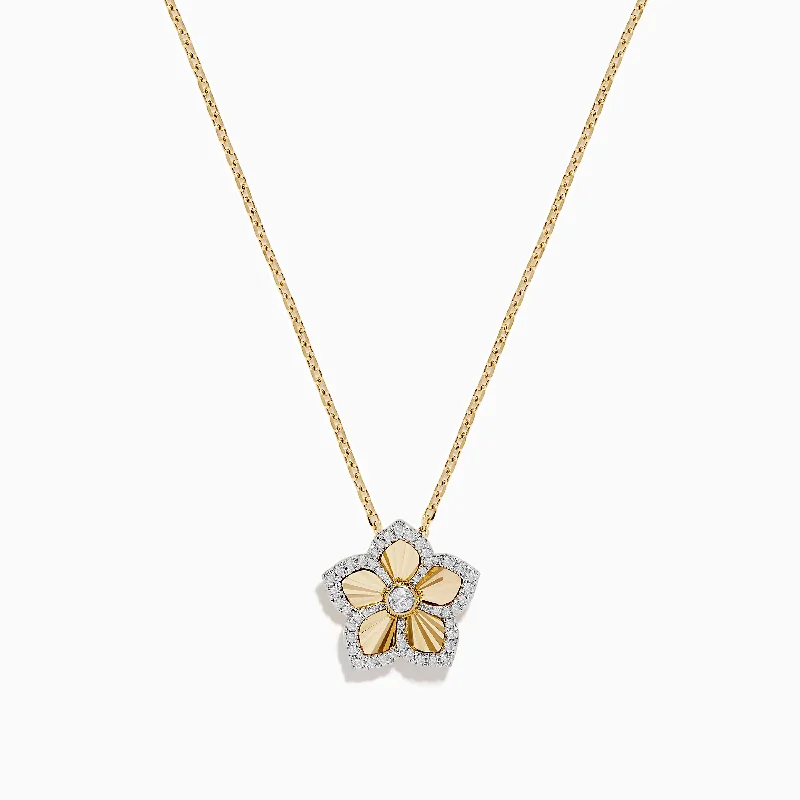 simple chain necklace-Nature 14K Yellow Gold Diamond Flower Necklace