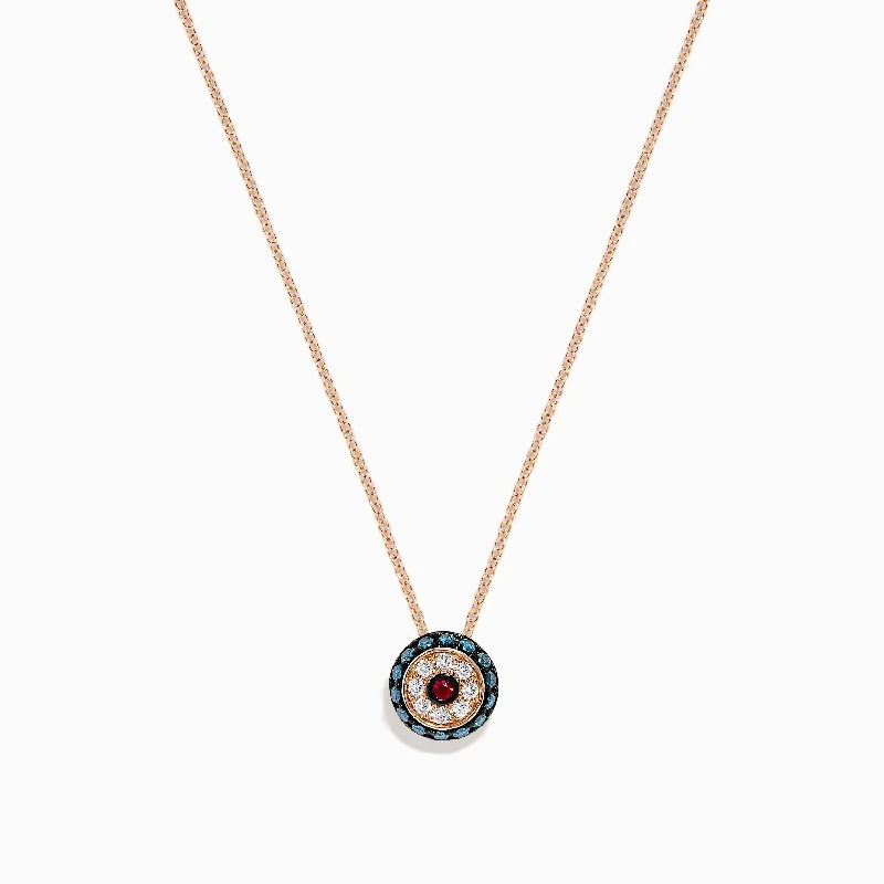 geometric chain necklace-Novelty 14K Gold Ruby, Blue & White Diamond Evil Eye Pendant,0.40 TCW