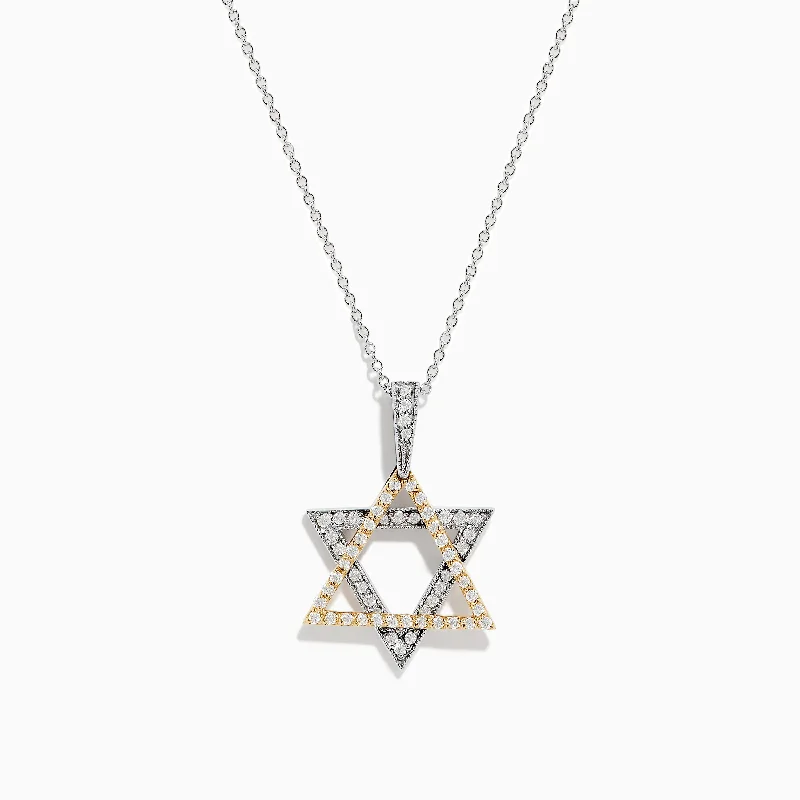 chunky chain necklace-Novelty 14K Two-Tone Gold Diamond Star of David Pendant