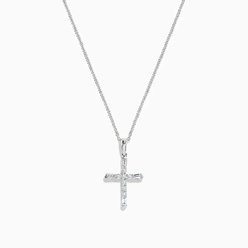 lucky star necklace-Novelty 14K White Gold Diamond Cross Pendant, 0.30 TCW