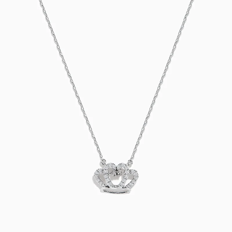 couple’s name necklace-Novelty 14K White Gold Diamond Crown Necklace