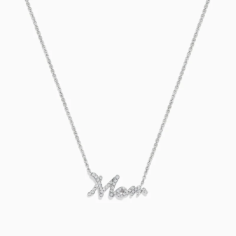 delicate rose gold necklace-Novelty 14K White Gold Diamond 'Mom' Necklace