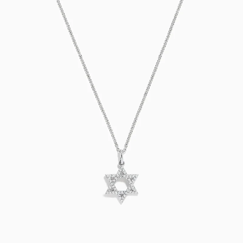 couple’s name necklace-Novelty 14K White Gold Diamond Star of David Pendant, 0.14 TCW