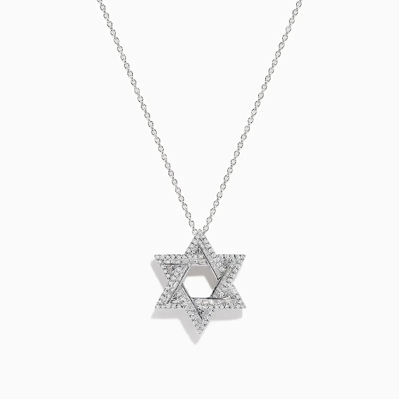 moon pendant necklace-Novelty 14K White Gold Diamond Star of David Pendant