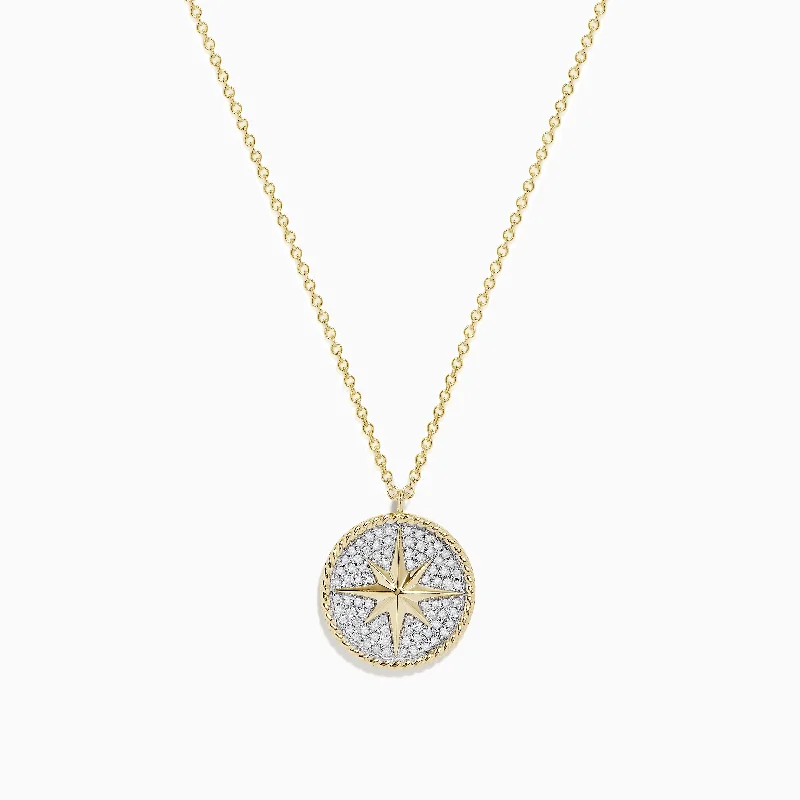 spiritual necklace-Novelty 14k Yellow Gold Diamond Compass Pendant