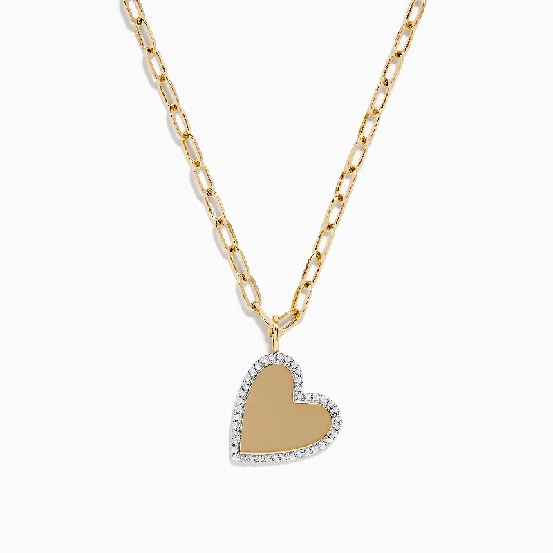 long chain necklace-Novelty 14K Yellow Gold Diamond Heart Pendant