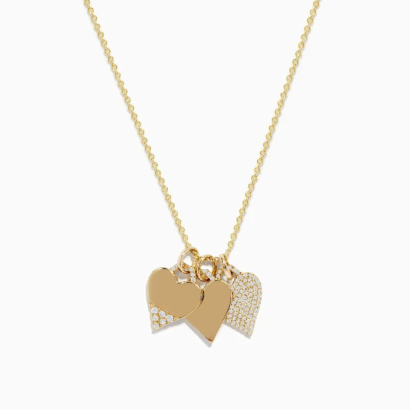 two-piece necklace set-Novelty 14K Yellow Gold Diamond Hearts Pendant