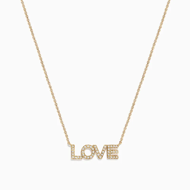 layered necklace set-Novelty 14K Yellow Gold Diamond LOVE Necklace