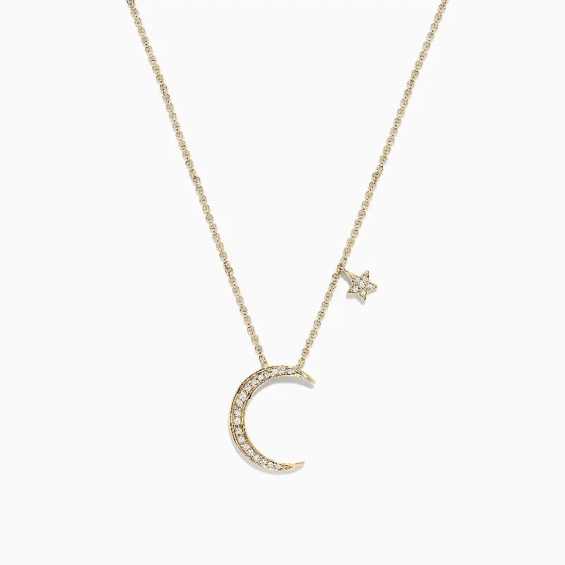 dainty necklace for women-Novelty 14K Yellow Gold Diamond Moon and Star Necklace, 0.09 TCW