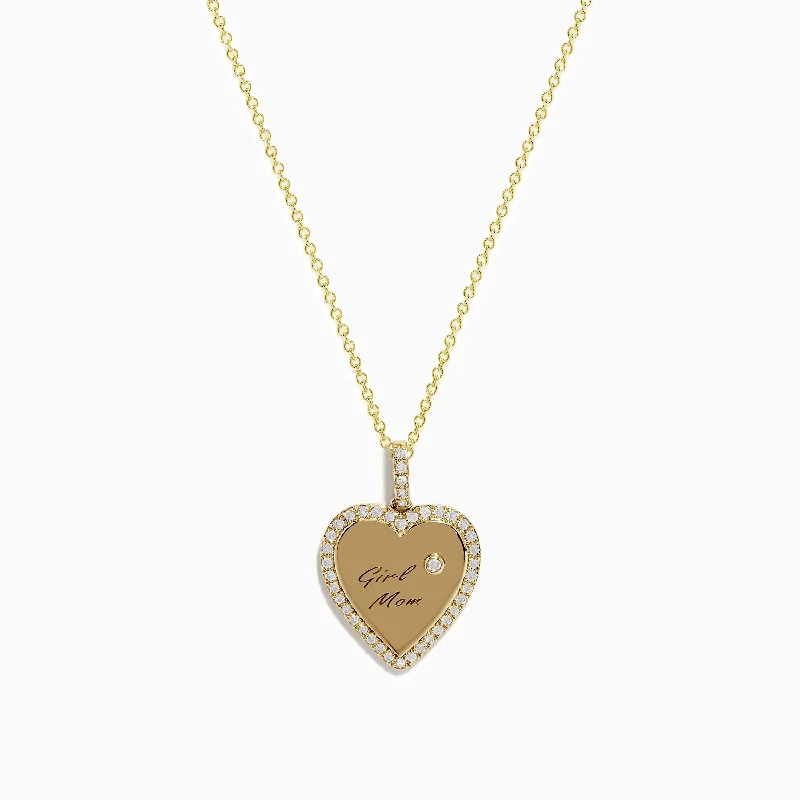 sterling silver chain necklace-Novelty 14k Yellow Gold "Girl Mom" Diamond Heart Pendant