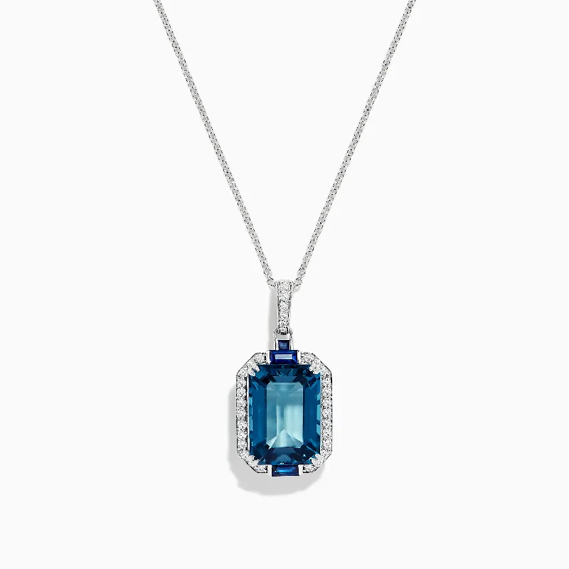 cubic zirconia necklace-Ocean Bleu 14K Gold London Blue Topaz and Diamond Pendant,9.03 TCW