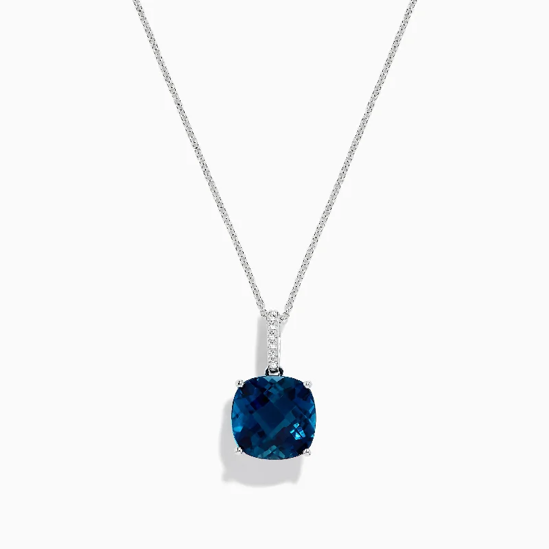 custom letter necklace-Ocean Bleu 14K Gold London Blue Topaz and Diamond Pendant, 8.29 TCW