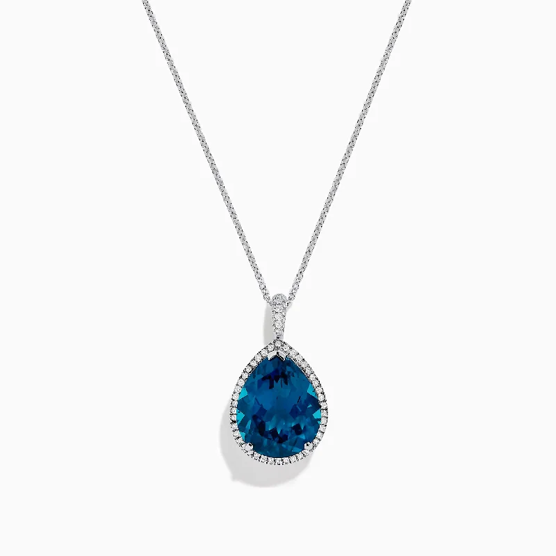 personalized birthstone necklace-Ocean Bleu 14K Gold London Blue Topaz and Diamond Pendant, 9.45 TCW