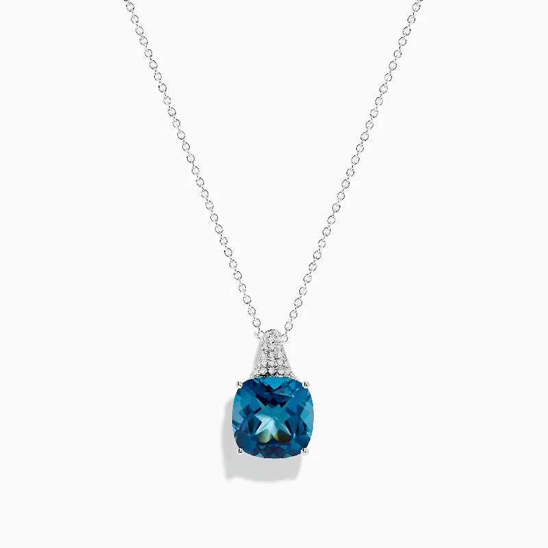 minimalist bar necklace-Ocean Bleu 14K White Gold Blue Topaz and Diamond Pendant