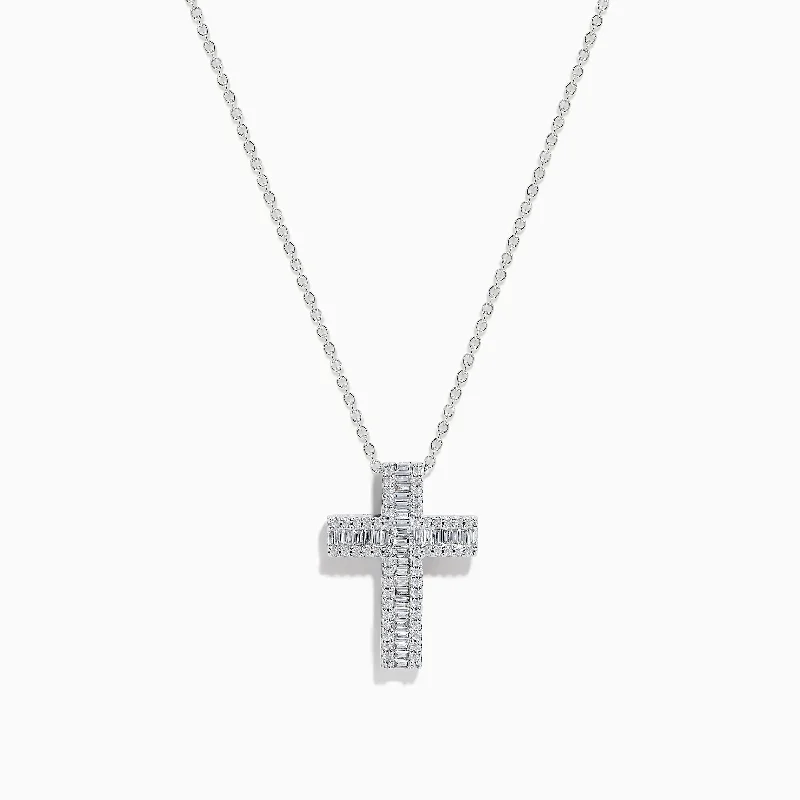 crystal pendant necklace-Classique 14K White Gold Diamond Cross Pendant 0.36 TCW