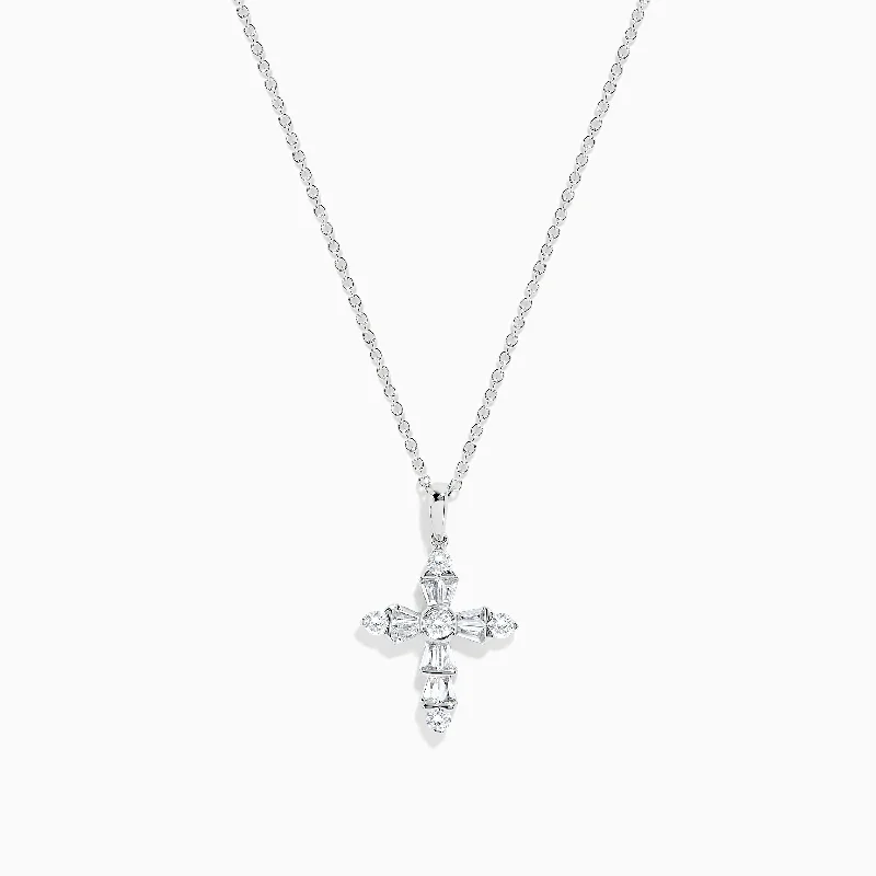 eco-friendly pendant necklace-Pave Classica 14K White Gold Diamond Cross Pendant