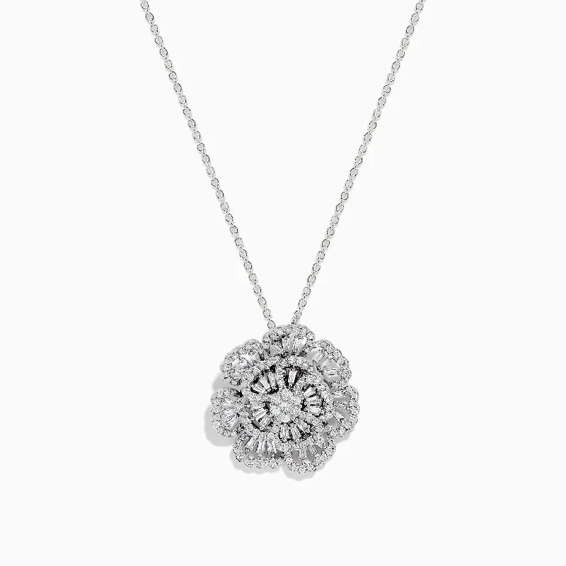 luxury diamond necklace-Pave Classica 14K White Gold Diamond Flower Pendant