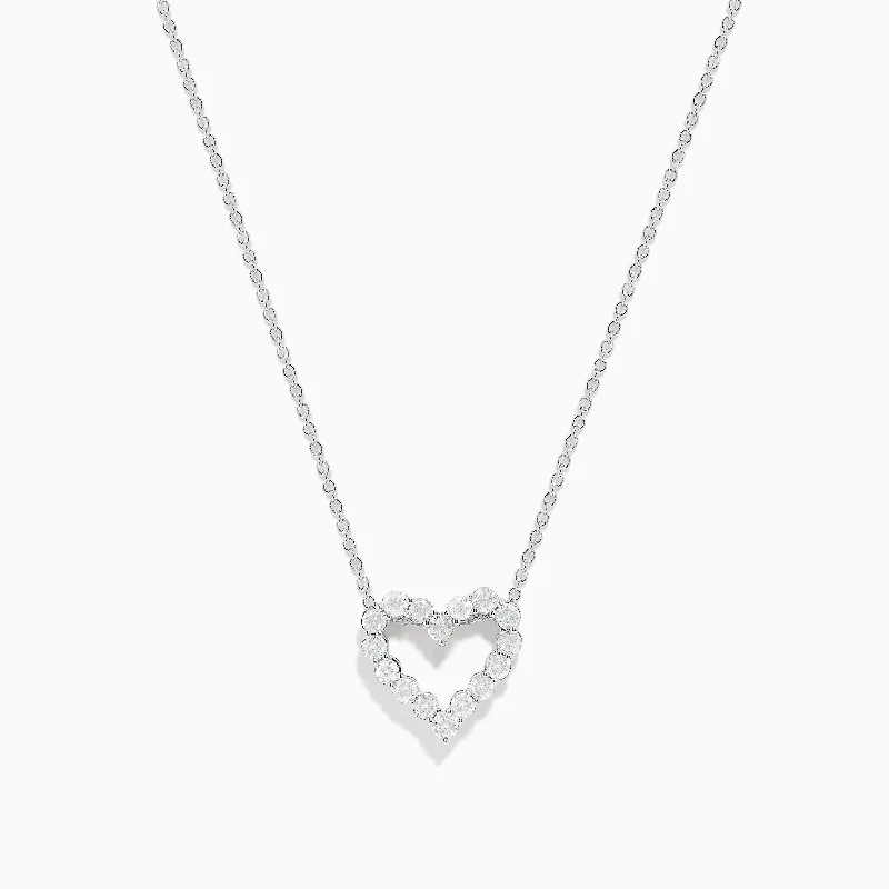 solid gold necklace-Pave Classica 14K White Gold Diamond Heart Pendant 0.74 TCW