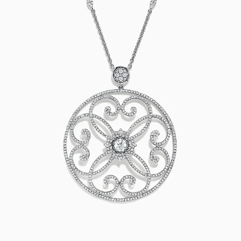 simple gold necklace-Pave Classica 14K White Gold Diamond Pendant, 1.32 TCW