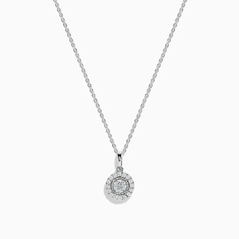 lucky charm necklace-Pave Classica 14K White Gold Diamond Halo Pendant 0.49 TCW