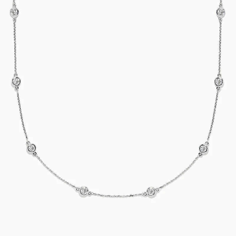 initial necklace for girls-Pave Classica 14K White Gold Diamond Station Necklace, 1.50 TCW