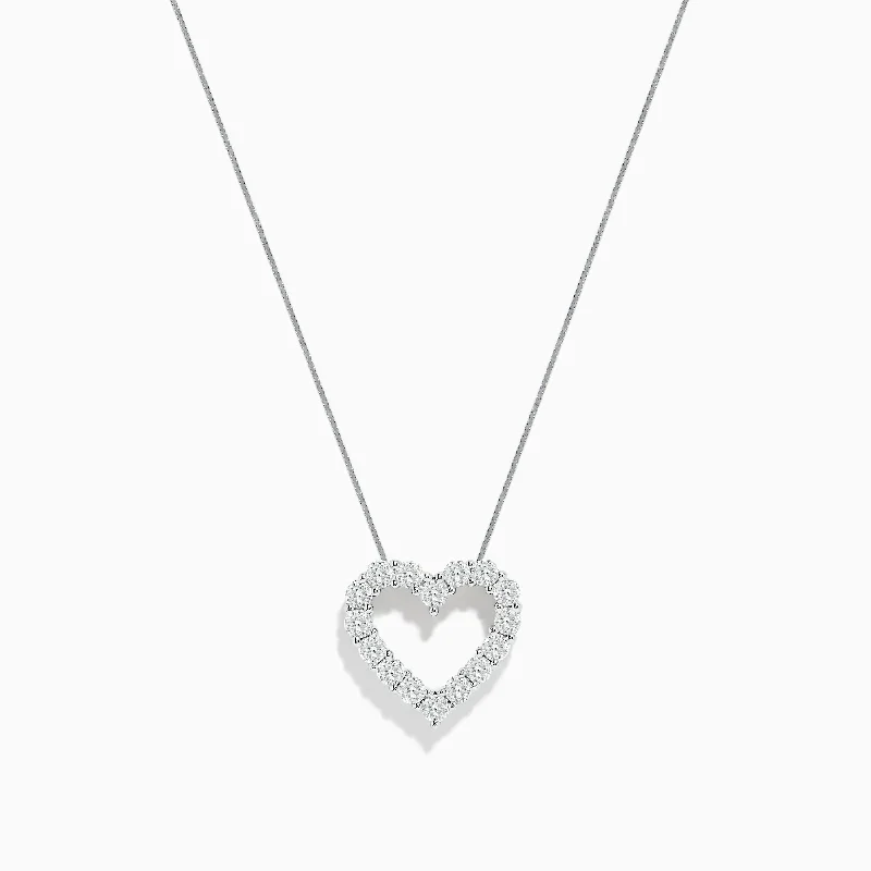 crystal heart necklace-Pave Classica 14K White Gold White Diamond Heart Pendant 0.98 TCW