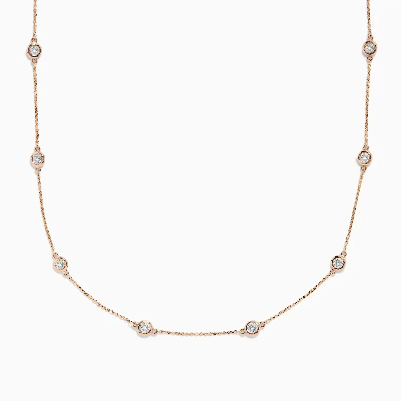 simple chain necklace-Pave Rose 14K Rose Gold Diamond Station Necklace 1.50 TCW