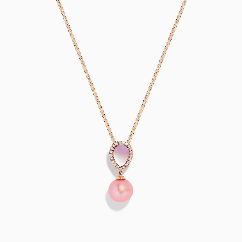 chunky chain necklace-Pearl 14K Rose Gold Diamond, Pearl and Mother of Pearl Pendant