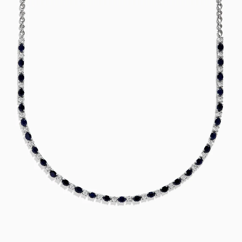 handmade gold necklace-Royale Bleu 14K White Gold Sapphire and Diamond Necklace