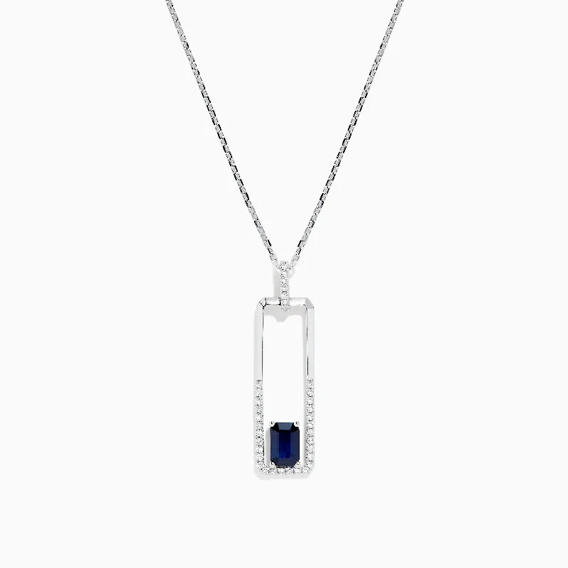 heart pendant choker necklace-Royale Bleu 14K White Gold Sapphire and Diamond Pendant