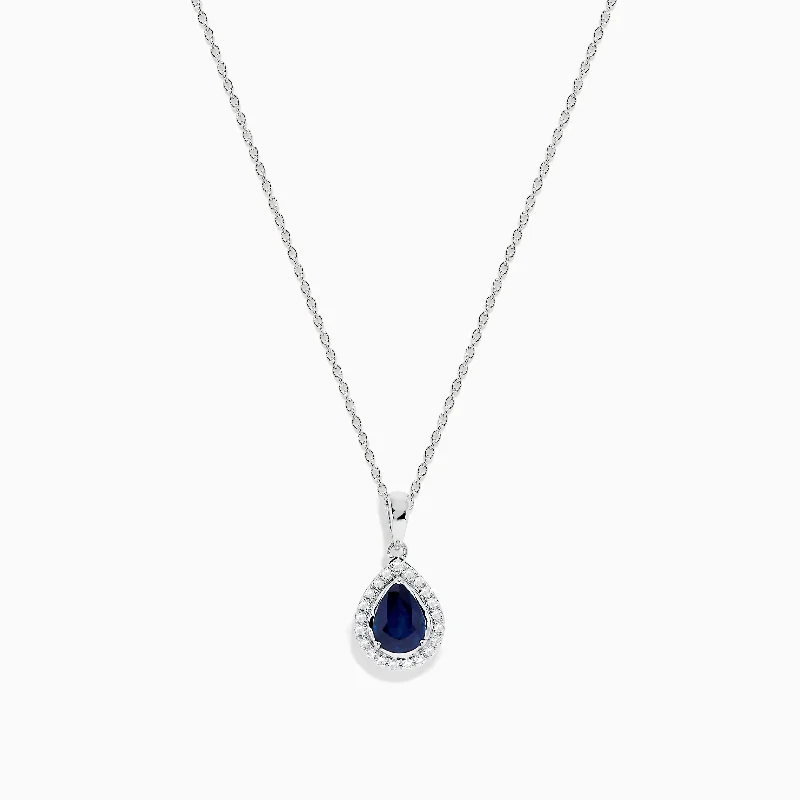 engraved love necklace-Royale Bleu 14K White Gold Sapphire and Diamond Pendant