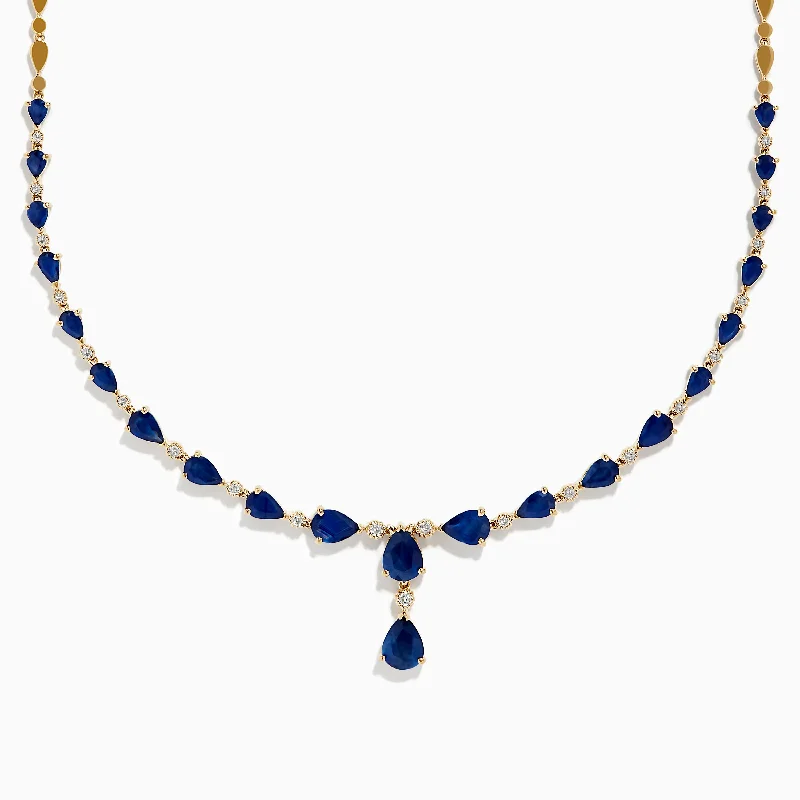 crystal pendant chain necklace-Royale Bleu 14K Yellow Gold Blue Sapphire and Diamond Necklace