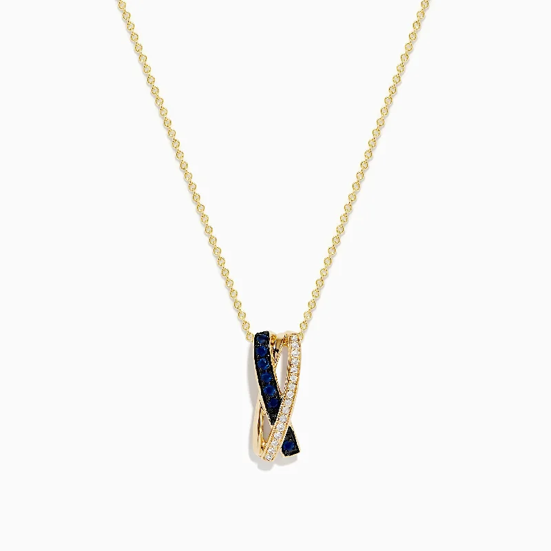 minimalist rose gold necklace-Royale Bleu 14K Yellow Gold Blue Sapphire and Diamond Pendant