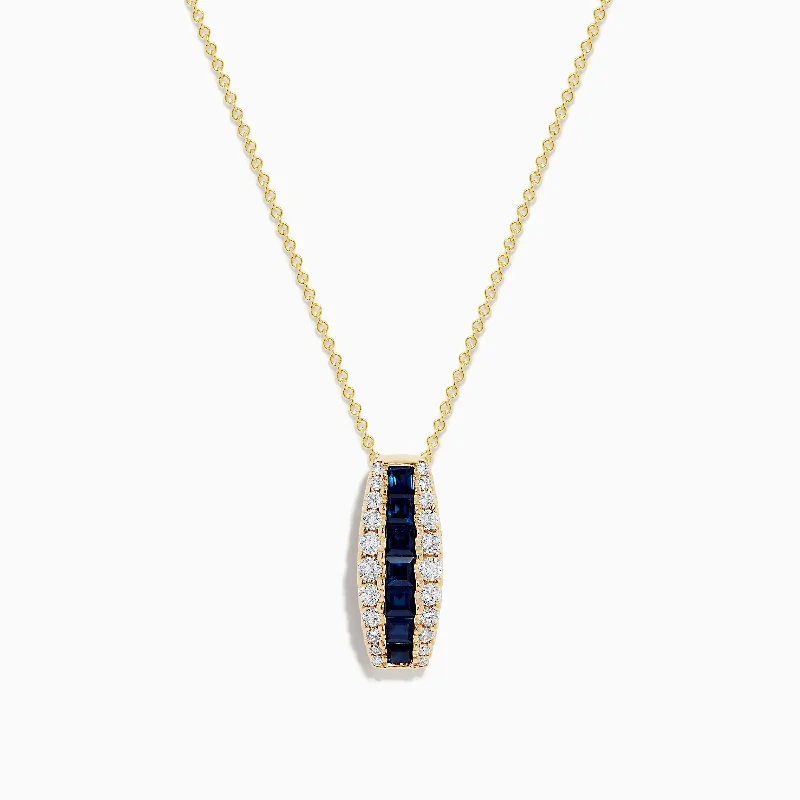 personalized couple’s pendant necklace-Royale Bleu 14K Yellow Gold Blue Sapphire and Diamond Pendant