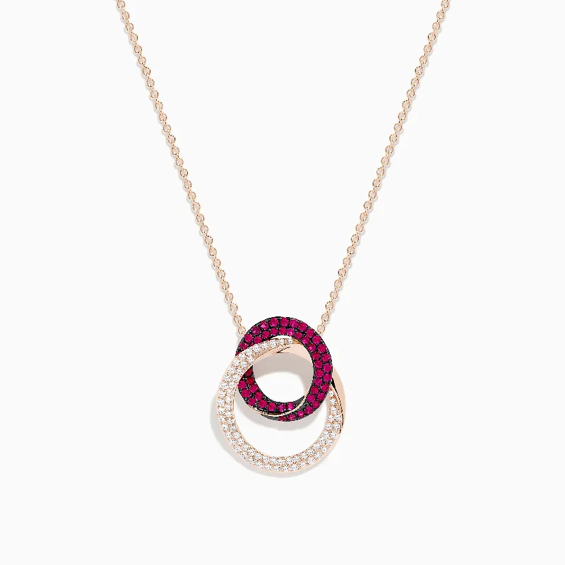 dainty initial necklace-Ruby Royale 14K Rose Gold Ruby and Diamond Intertwined Circles Pendant