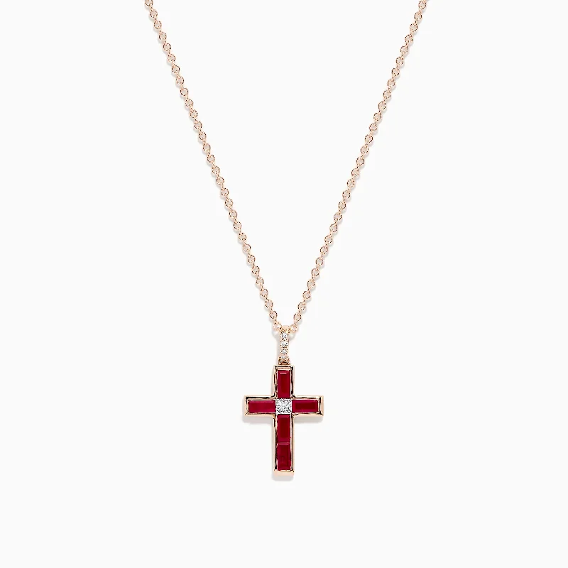 personalized necklace with photo-Ruby Royale 14K Rose Gold Ruby and Diamond Cross Pendant