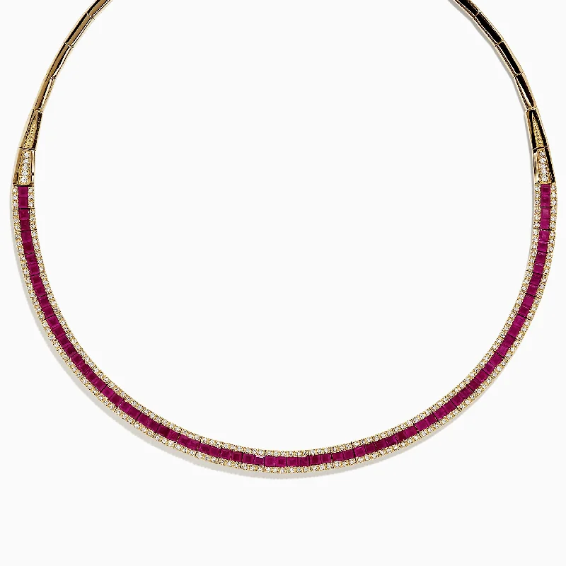 vintage style necklace-Ruby Royale 14K Yellow Gold Ruby and Diamond Collar Necklace, 11.31 TCW