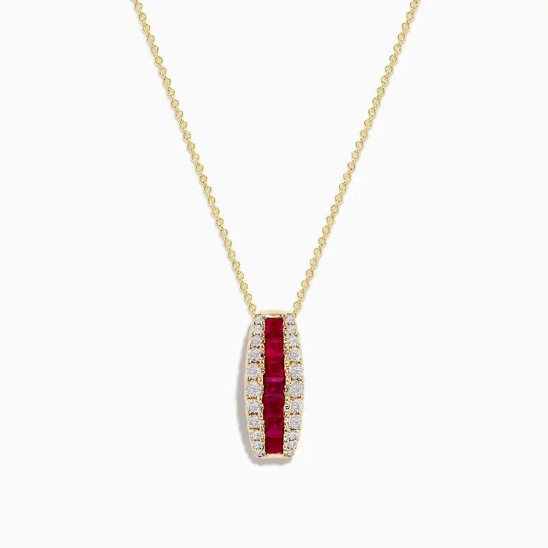 minimalist charm necklace-Ruby Royale 14K Yellow Gold Ruby and Diamond Pendant