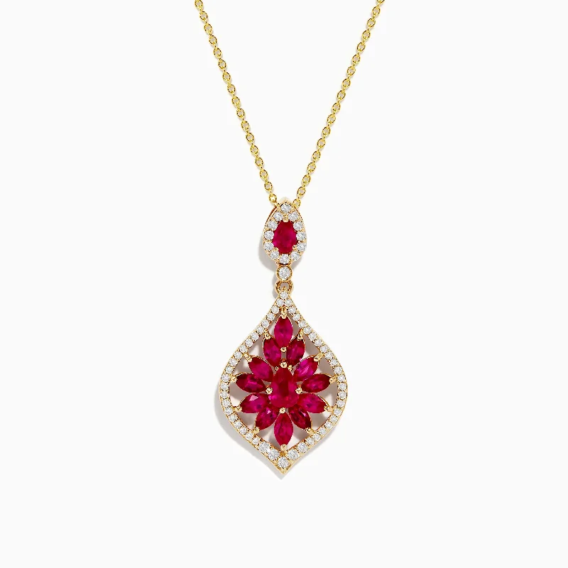 choker necklace for women-Ruby Royale 14K Yellow Gold Ruby and Diamond Pendant