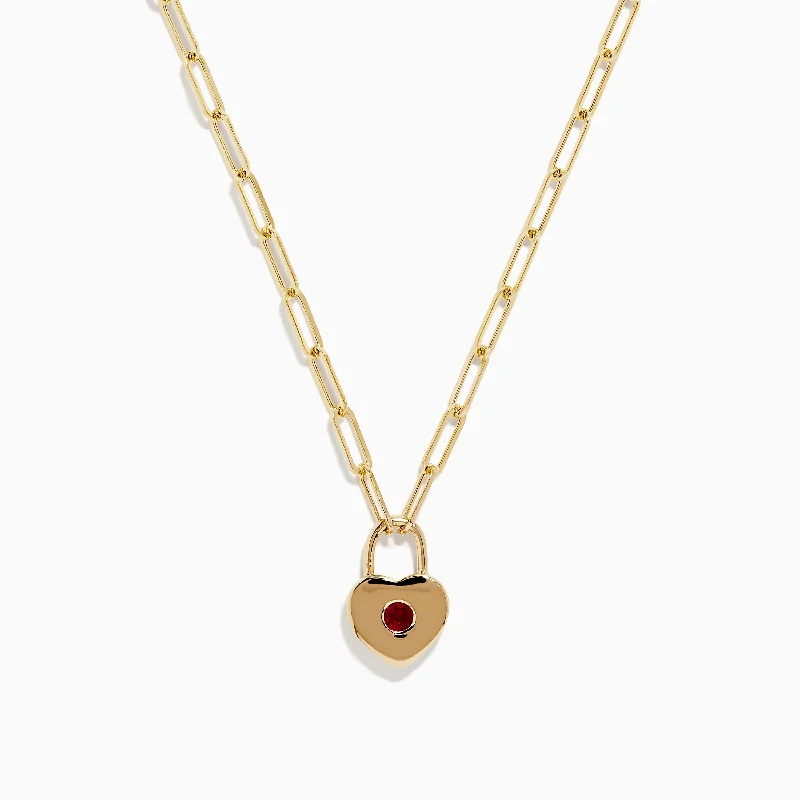 anniversary necklace for wife-Ruby Royale 14K Yellow Gold Ruby Heart Locket Necklace