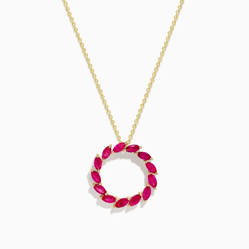 moon pendant necklace-Ruby Royale 14K Yellow Gold Marquise Cute Ruby Circle Pendant