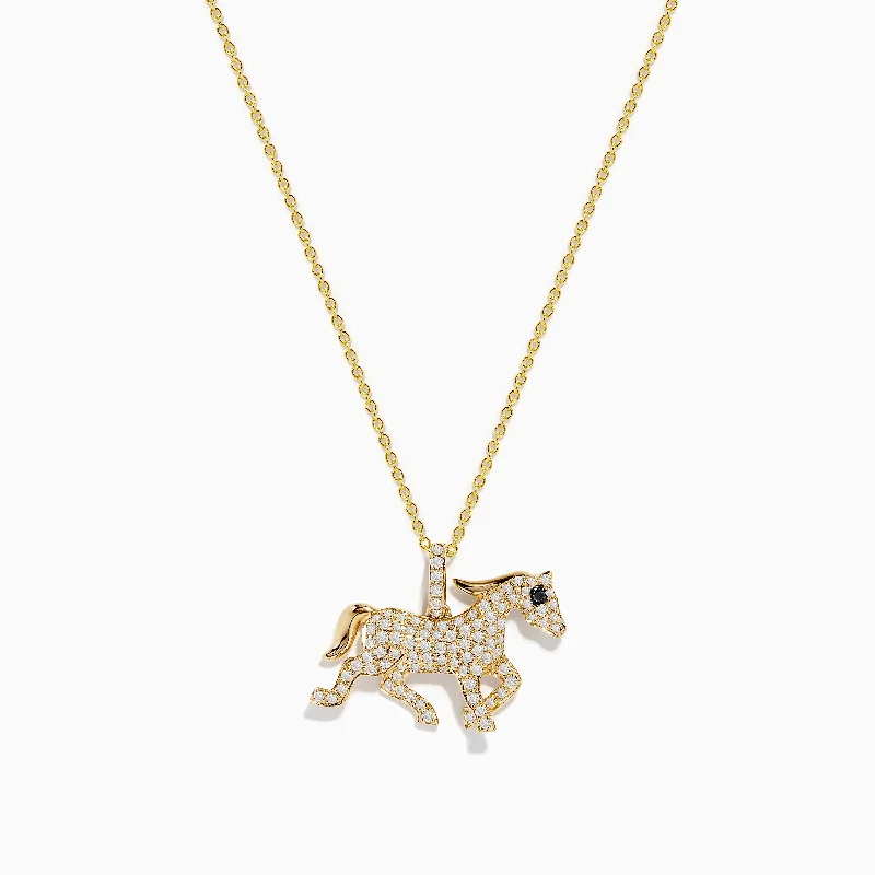 personalized birthstone necklace-Safari 14K Yellow Gold and Diamond Horse Pendant