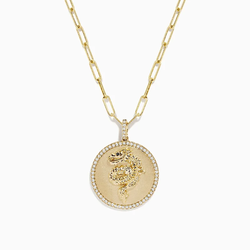 minimalist diamond necklace-Safari 14K Yellow Gold Diamond Dragon Pendant