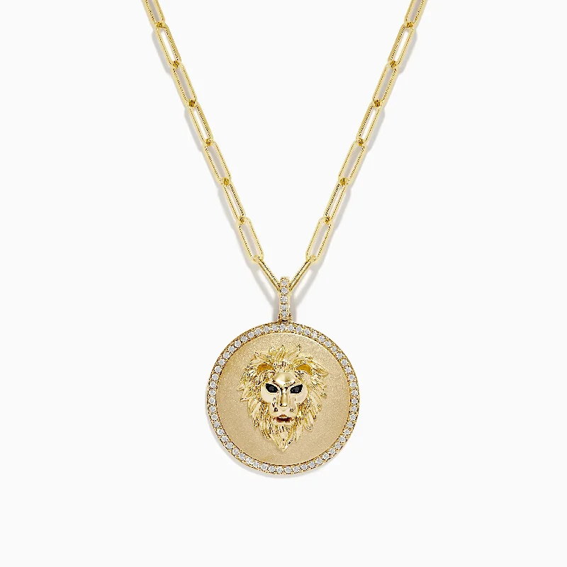 love necklace-Safari 14K Yellow Gold Diamond Lions Head Pendant